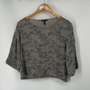 Eileen Fisher Textured Linen Blend Gray Taupe Crop Top